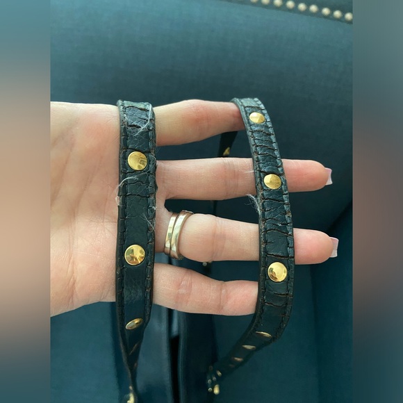 Steven by Steve Madden Leather Navy Blue Tote Purse Bag Gold Studded for Office - Picture 12 of 16